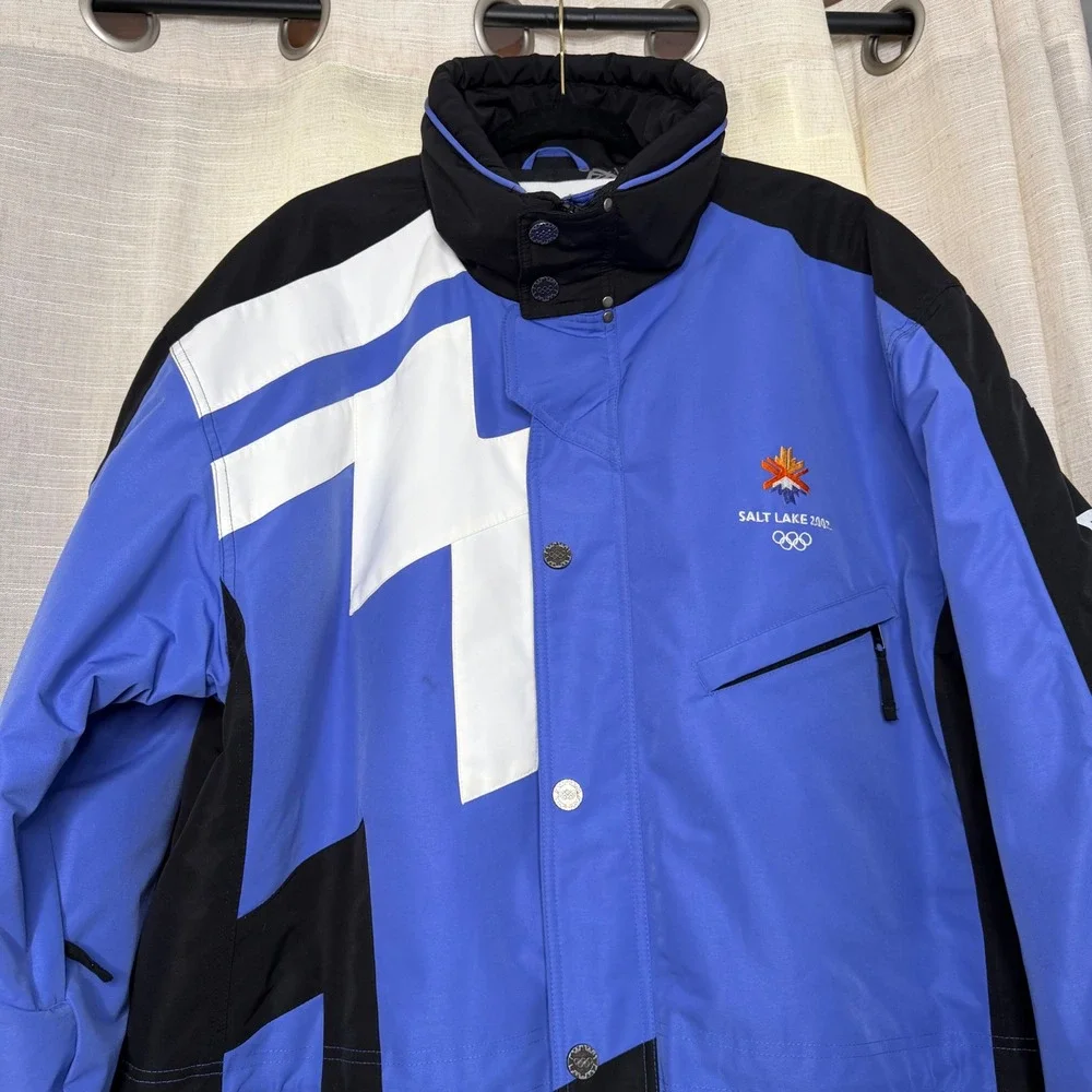Salt Lake 2002 Winter Olympic Ski Jacket Parka Hooded Coat Vintage Blue Men's XL
